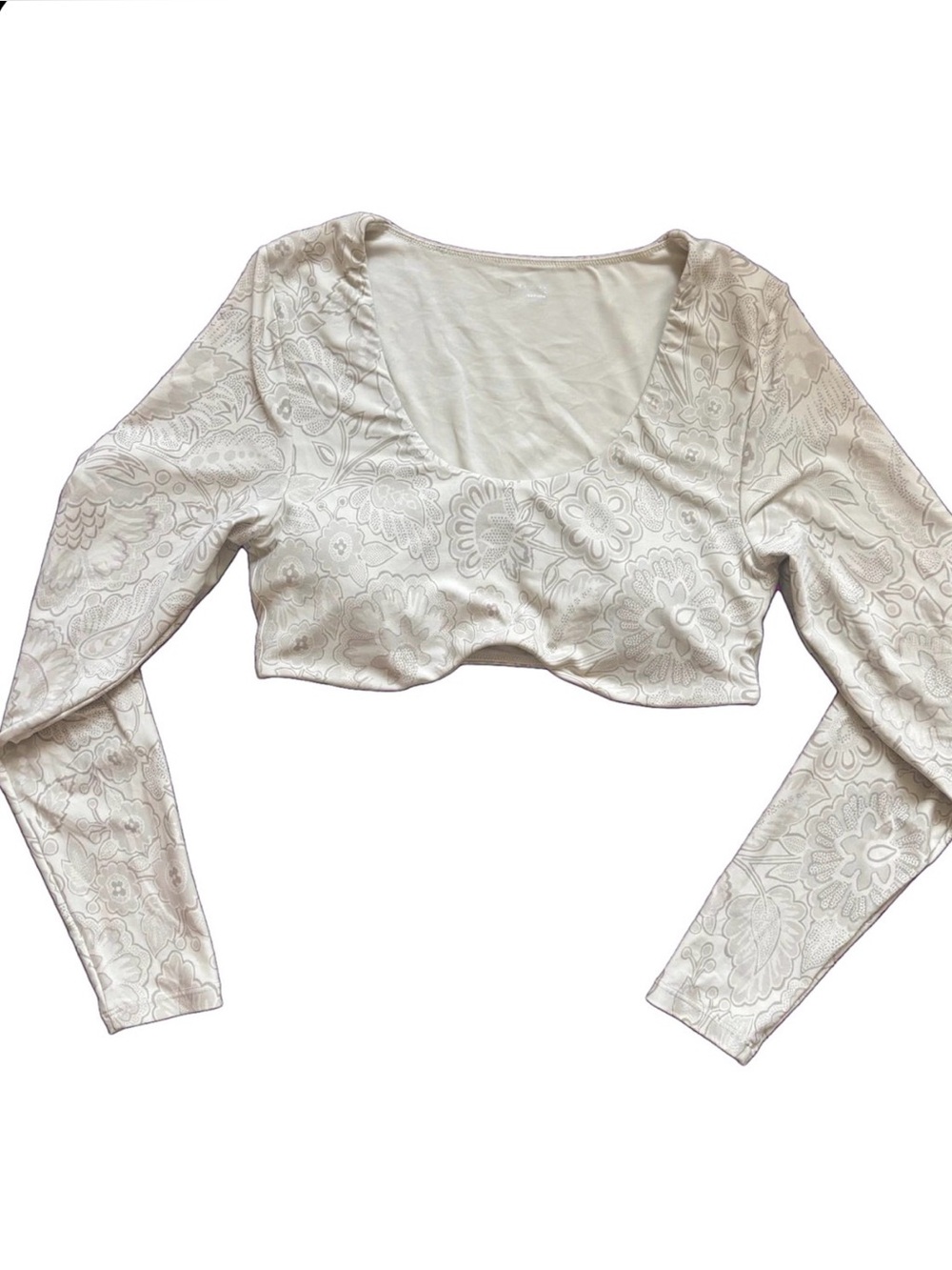 OFFLINE By Aerie Real Me Long Sleeve Crop Top Beige Floral L